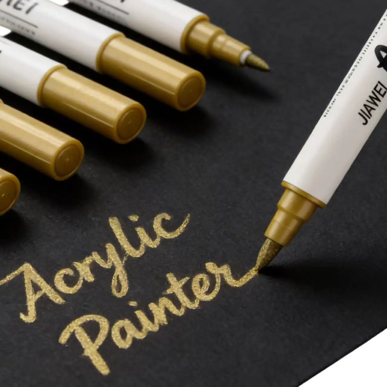 

5Pcs Golden Acrylic Paint Markers Dual Tip Brush & Fine Tip Metallic Gold Paint Pens for Art Craft Drawing Rock Painting