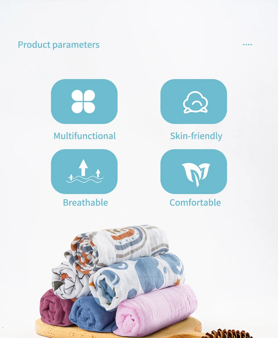 Elinfant 5-teiliges Geschenkset aus Bambus-Baumwoll-Musselin-Lätzchen, Spucktuch, 100 % Baumwolle, 60 x 60 cm, 2 Schichten, Baby-Schal, Taschentuch – Detail 2