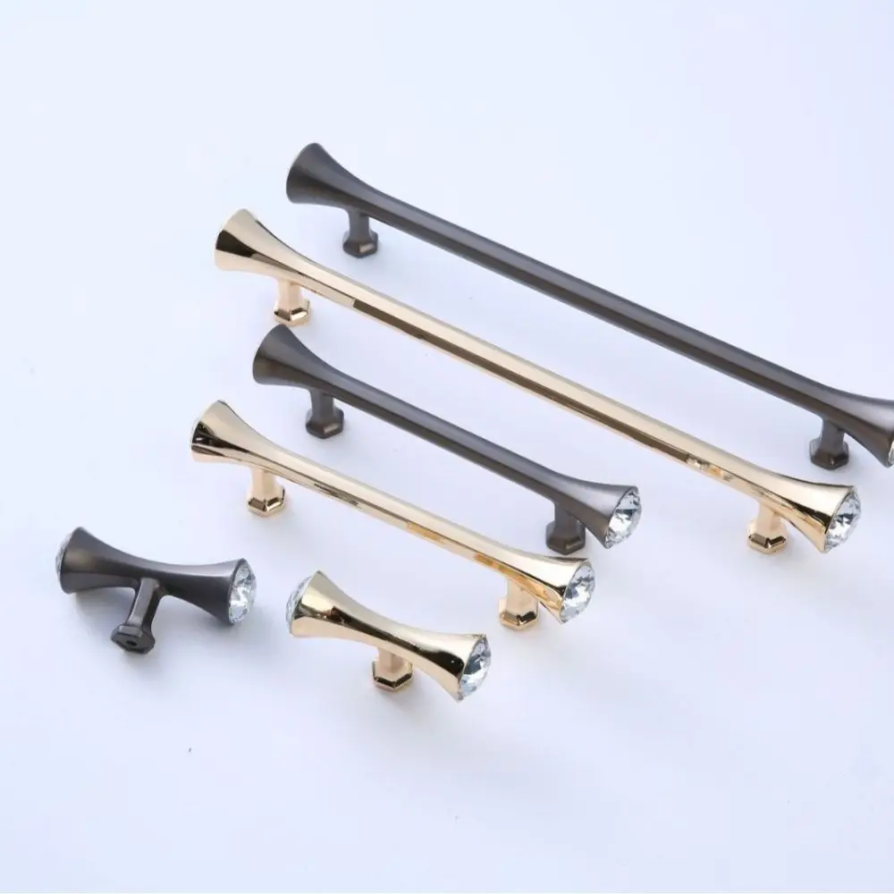 Modern Crystal Cabinet Door Handle Gold French Style Wardrobe Closet Pull Gray Light Luxury Dresser Pulls Kitchen