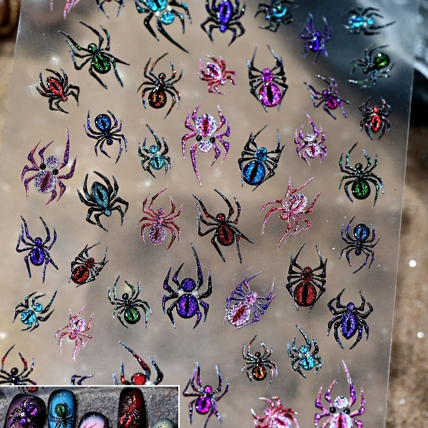 1 stks 5D Reliëf Halloween Cat eye Spider Nail Stickers Scary Spider Zelfklevende Decals Halloween Sliders Manicure Decoratie