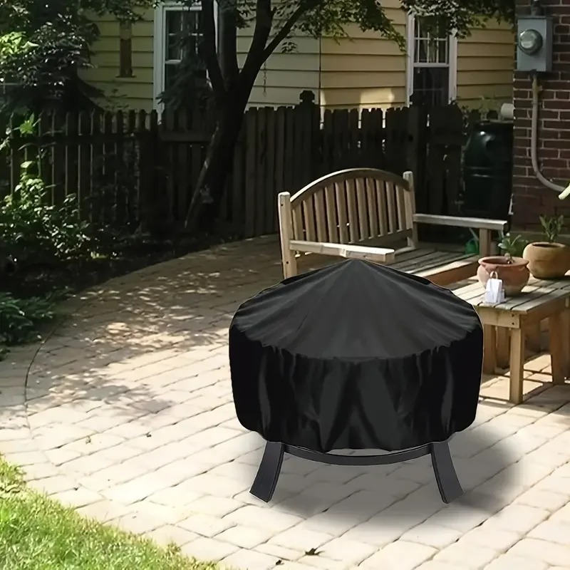 1pc Fire Pit Cover with Drawstring - Waterproof, Heavy Duty, Heat and Stain Resistant BBQ Grill Cover for Outdoor Protection