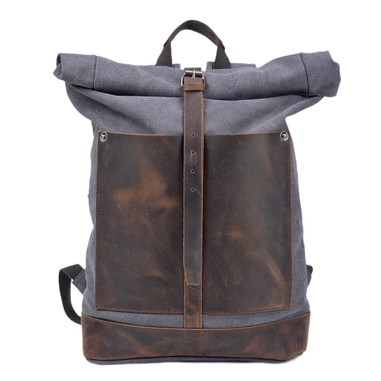 New vintage Wash Canvas Men's Backpack Waterproof Large Capacity Roll Top Expansion Backpack Men's Outdoor Hiking Bag