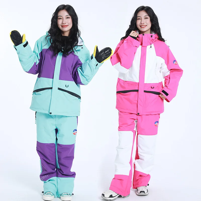 

LTVT Outdoor Ski Suit Windproof Waterproof New Female Winter Loose Snowboarding Skiing Snow Pants Clothes Sets Women jacket pant