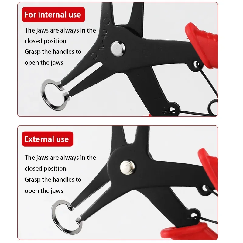 

2 в 1, плоскогубцы с внутренним внешним стопорным кольцом, многоцветные стопорные кольца двойного назначения для внутренних наружных колец, плоскогубцы, инструмент