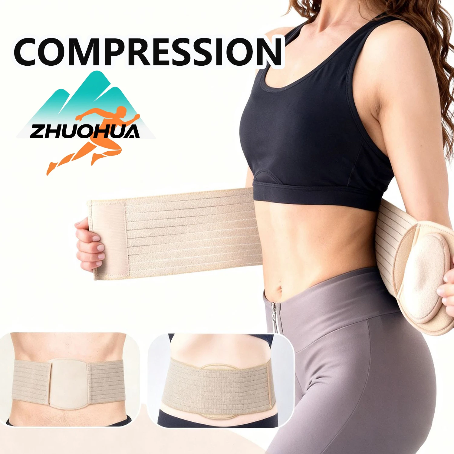 ZHUOHUA Adjustable Umbilical Hernia Belt,Abdominal Binder Support with Compression Pad,for Belly Button Incisional Hernias