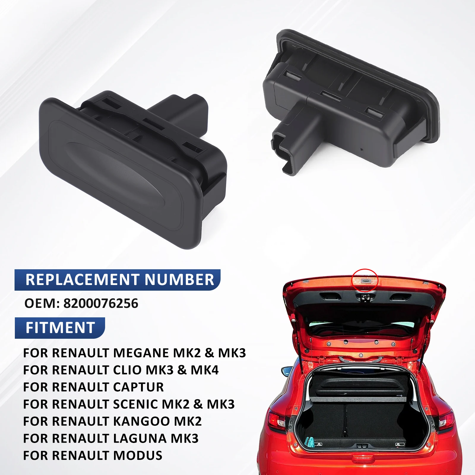 8200076256 New Car Tailgate Boot Opener Power Liftgate Button Switch Replacement For Megane Scenic Clio Kangoo Laguna Twingo 2