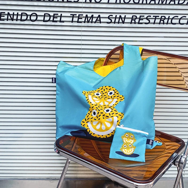 

Loqi Large Capaci Cartoon op Bag Foldable Eco-friendly Waterproof Storage Luy Lemon Nylon Fabric Casual Ha...
