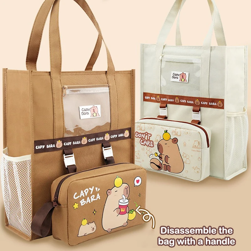 Kawaii Kapibara Panda Ders Çantası İlköğretim Okulu Öğrenci Depolama Dosya Çantası Karikatür Sevimli Baskı Büyük Kapasiteli Ders Çantası