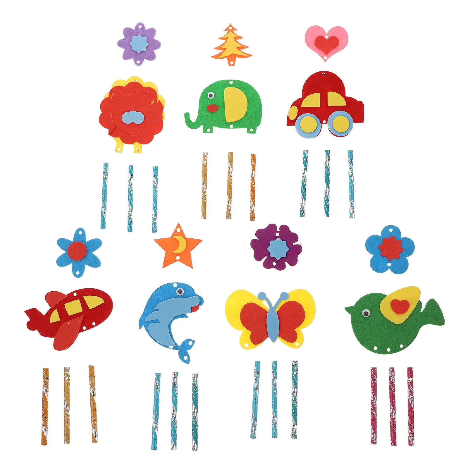 7Sets Wind Chime Materials Kit Kindergarten Handmade DIY Craft Exercise Hands-on Ability Graduation Hanging Decoration