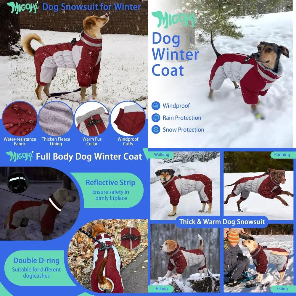 

Reflective Large Dog Winter Coat with Harness, Fleece Lining, and Zipper for Small to 2XL Dogs