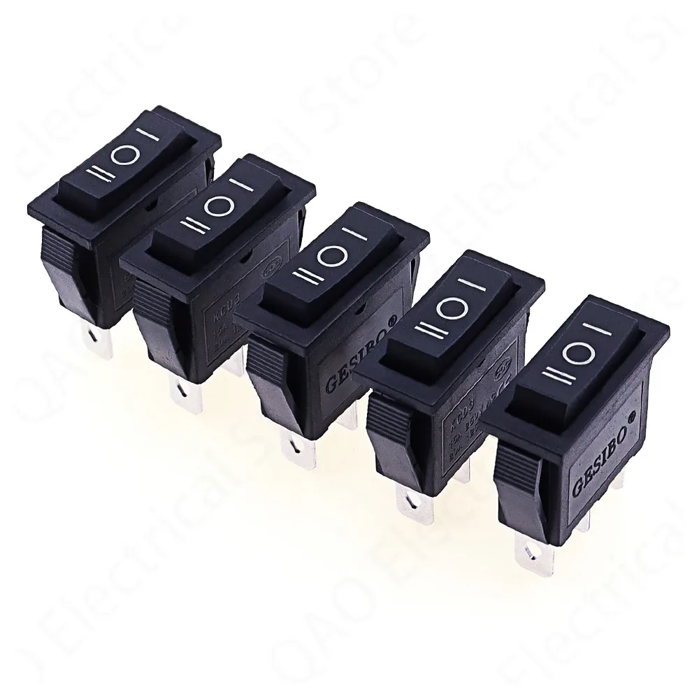 5 pcs x AC 15A 250V /20A 125V 3 Pin SPDT KCD3 ON-OFF-ON 3 Position BLACK Boat Rocker Switch