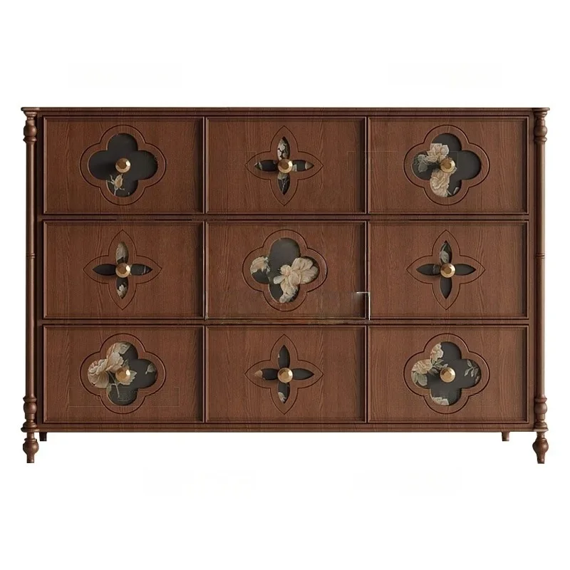 French retro log chest medium antique walnut color drawer cabinet bedroom dining side cabinet living room wall storage cabinet