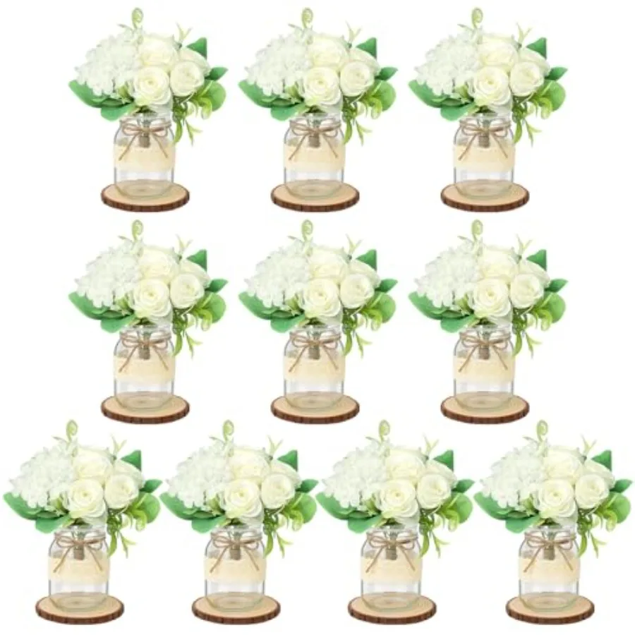 

Set 10 Mason Jar Table Centerpiece - Wedding Centerpieces for Tables, Mason Jar Flower Centerpiece Vases Decor- Boho Farmhouse