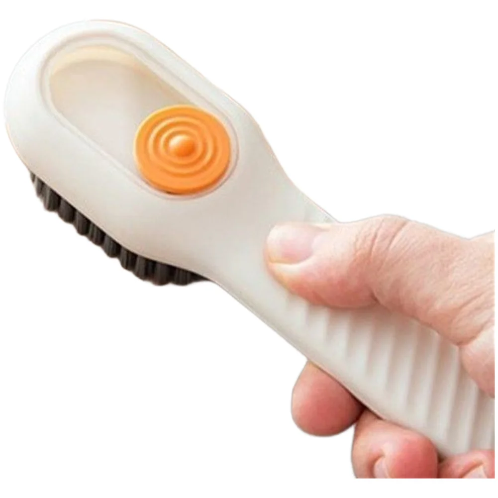 Shoe Brush with Soft Dense Bristles Press-Dispense Reservoir Smooth Ergonomic Handle and Quick-Dry Hanging Feature