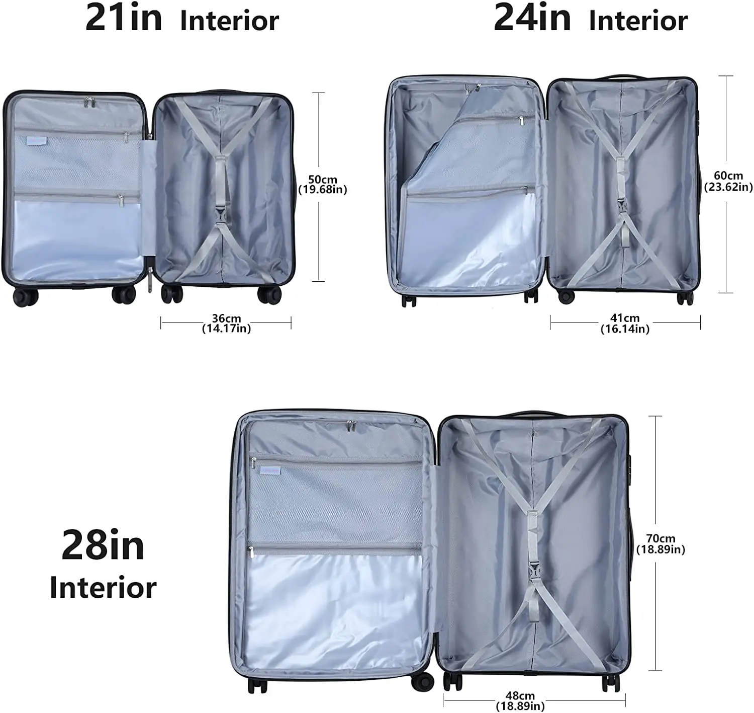 Bagageset 3 Delig 21/24/28 Voorste Laptopzak & Uitbreidbare Abs + Pc Lichtgewicht Hardshell Koffer Spinner Wielen Tsa Lock Blue