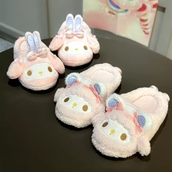 Lovely My Melody Slippers Japanese Style Indoor Shoes Cartoon Anime My Sweet Piano Warm Slippers Autumn Winter Flat Non-slip