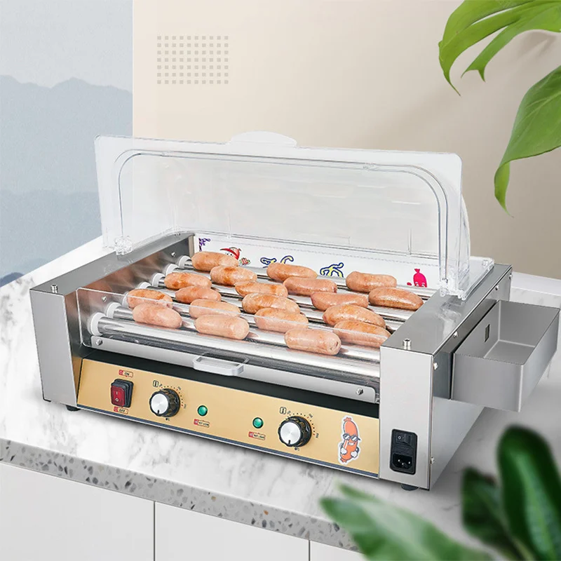 Máquina de salsicha aço inoxidável 7 varas display digital controle temperatura automático hotdog presunto comercial fabricante cachorro quente