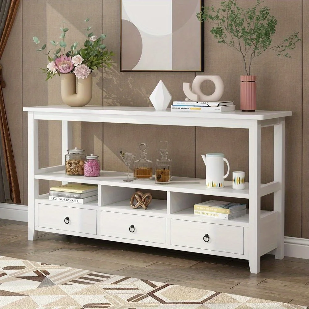 Main console with 3 drawers Wooden entrance table with storage shelf Sofa table