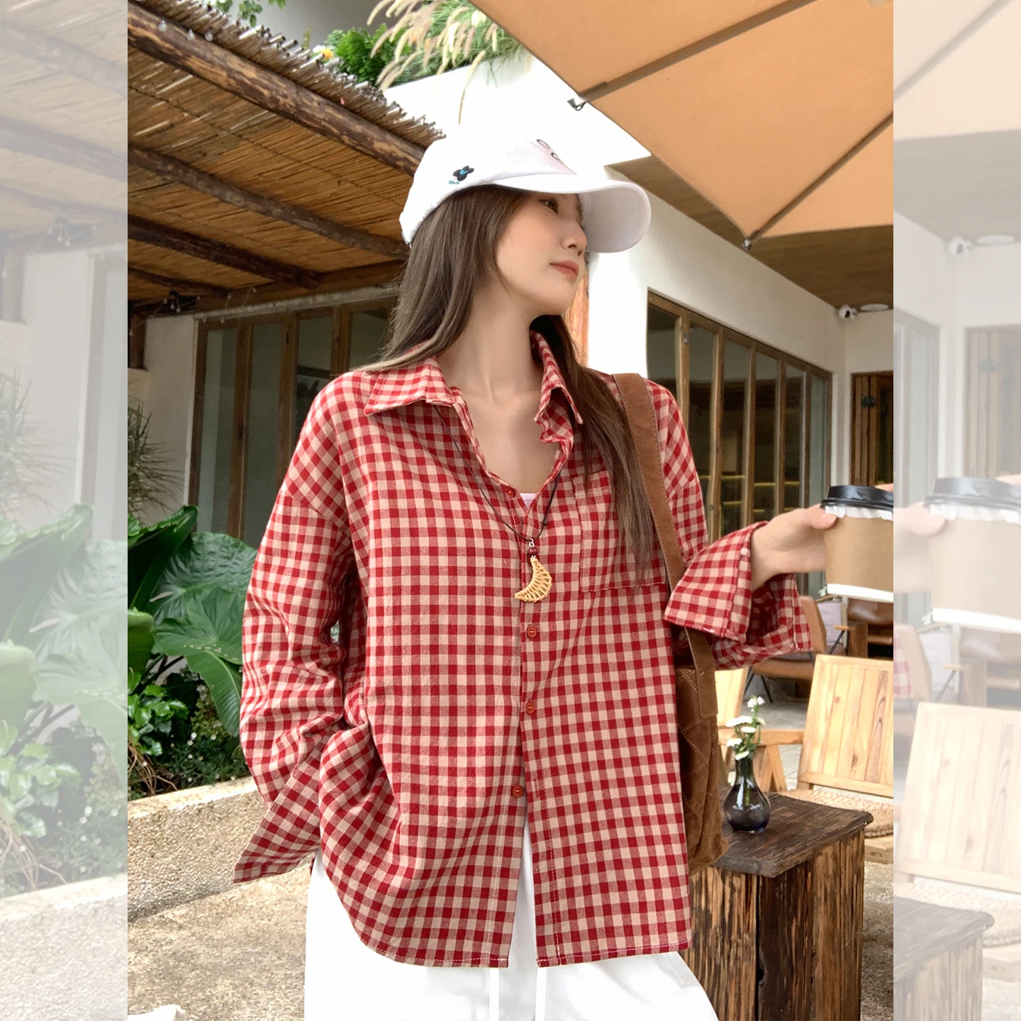 

Корейский длинный кардиган в клетку для женщин, свободный повседневный ленивый кардиган-блузка, осенняя верхняя одежда