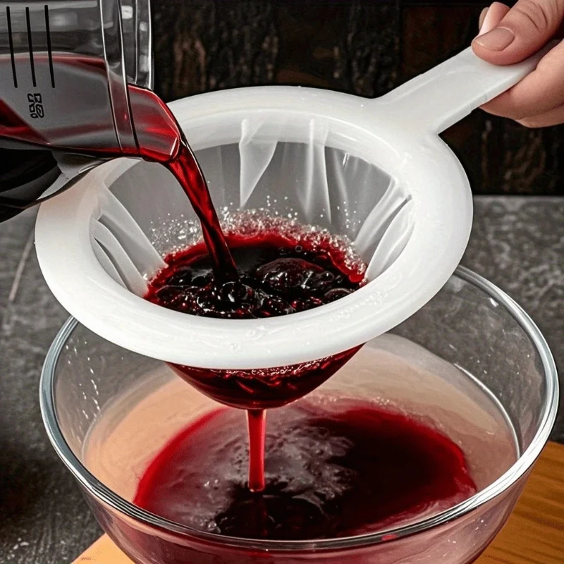 High Density 400 Mesh Filter Bag Reusable Kitchen Strainer with PC Handle for Soy Milk Juice Flour Straining Food Strainer