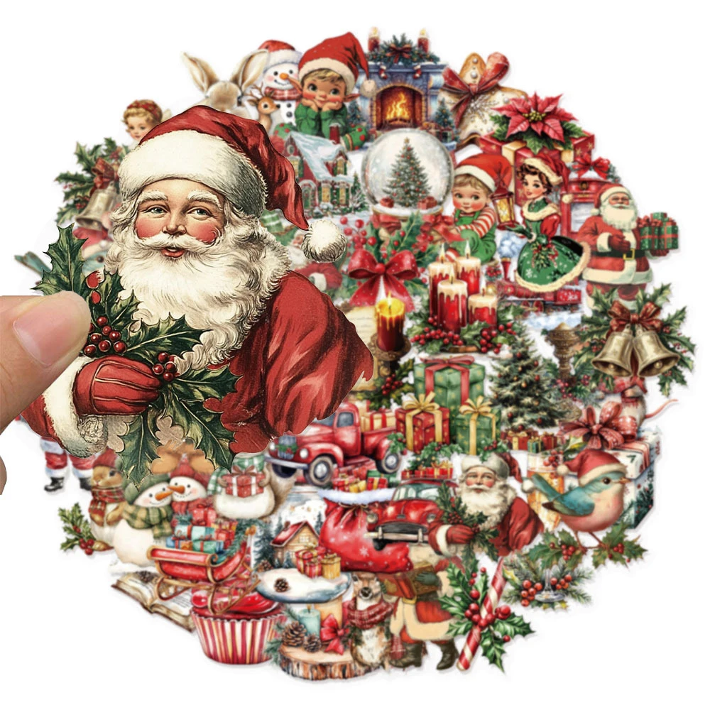 

10/30/50pcs Retro Cartoon Christmas Santa Claus Stickers Aesthetic Decals Kid Toy DIY Luggage Phone Guitar Cute Graffiti Sticker