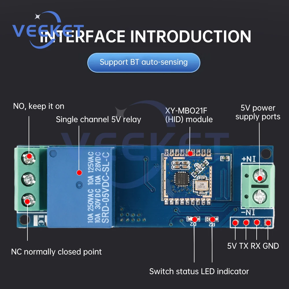 

Bluetooth Proximity Switch Module Single Channel Relay with Automatic Sensing Low Power DC5V for Industrial Electronics