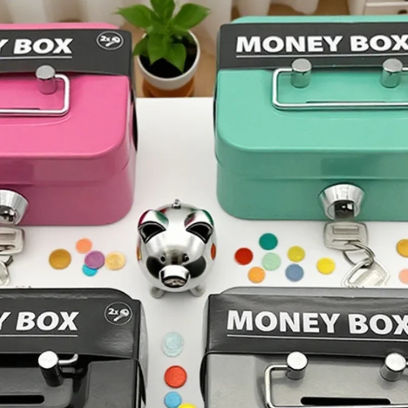 Money Safe Box Lockable Cash Box With Key,Portable Piggy Box Made Of Metal Small Security Lock Box Sturdy Coin Boxes For Kids