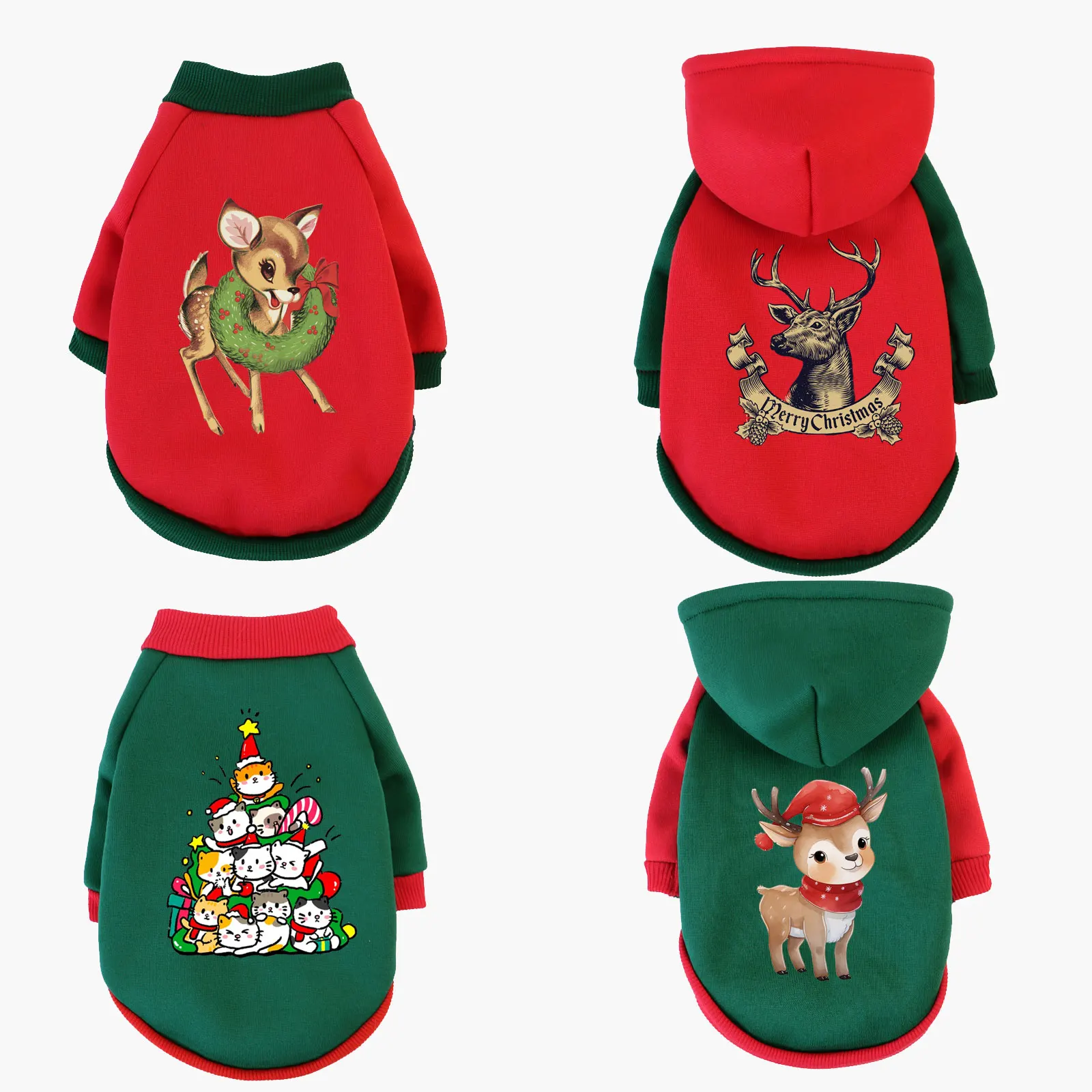 

Christmas Pet Hooded Sweatshirt Costume Cat & Dog Winter Warmth Fashion Hooded Sweater fit Chihuahuas French Bulldog