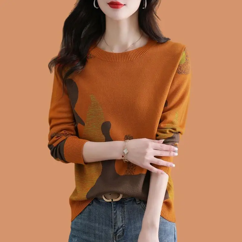 Vintage All-match Contrast Sweaters Autumn Winter Long Sleeve Plus Size Loose Casual Pullovers Top Elegant Office Women Clothing