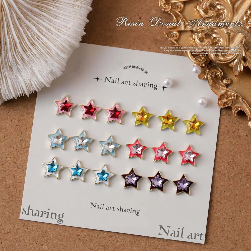 10Pcs New Colorful Stars Alloy Nail Art Charm 3D Sweet Cool Wind Five-Pointed-Star Luxur Nail Decoration DIY Nails Accessories