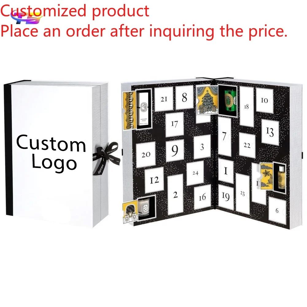 

Customization.Custom Printed 24 Days Calendar Empty Cardboard Storage Ribbon Desgin Gift Box Door Advent Calendar Packaging Box
