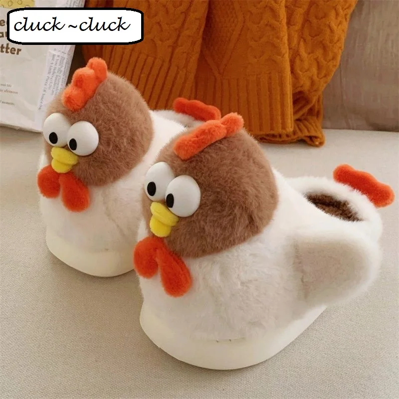 

New Personalised Hen Slippers Woman Winter 3D Cartoon Animal Designer Shoes Women's Home Warm Fuzzy Slides Slipper Lady Fun Shoe