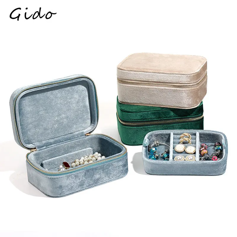 Jewelry Box Organizer Display Travel Jewelry Zipper Case Boxes Velvet Portable Earrings Necklace Ring Jewelry Box