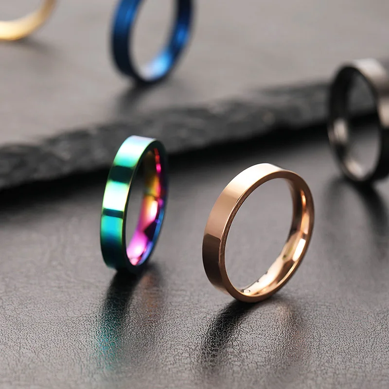 Titanium steel ring does not fade niche design 4mm bright surface plain ring stainless steel jewelry couple ring female