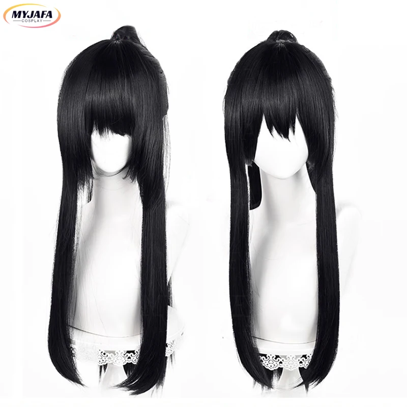 Ashiro Mina Cosplay Peruka Anime Długa Czarna Z Kucykiem Odporne Na Ciepło Syntetyczne Włosy Halloween Odgrywanie Ról Peruki + Czapka Peruka — zdjęcie 3