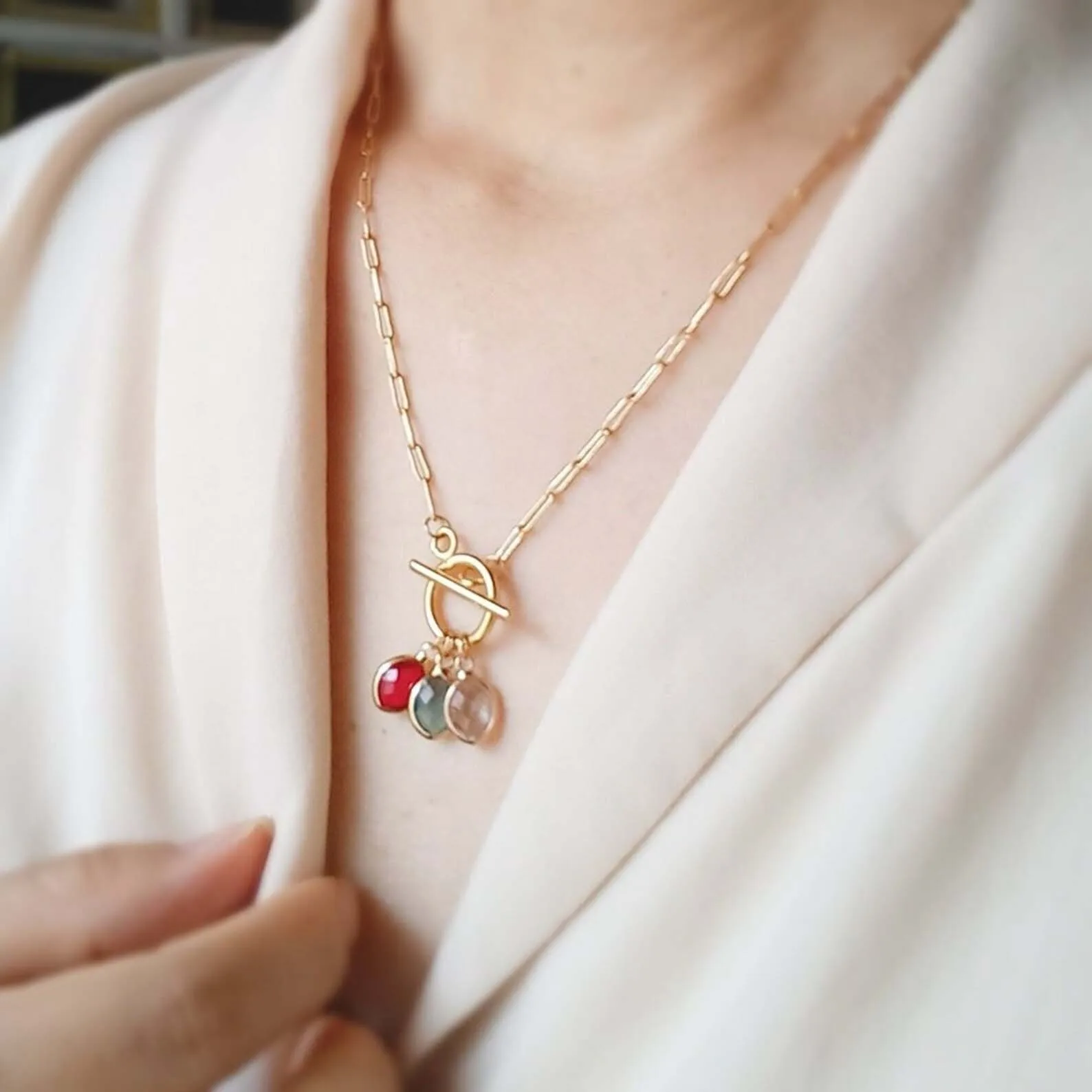 

Custom Birthstone Toggle Necklace for Women, Gift for Grandma / Mom / Nana, Mothers Day Gift, Wedding Necklace, Bridesmaid Gift