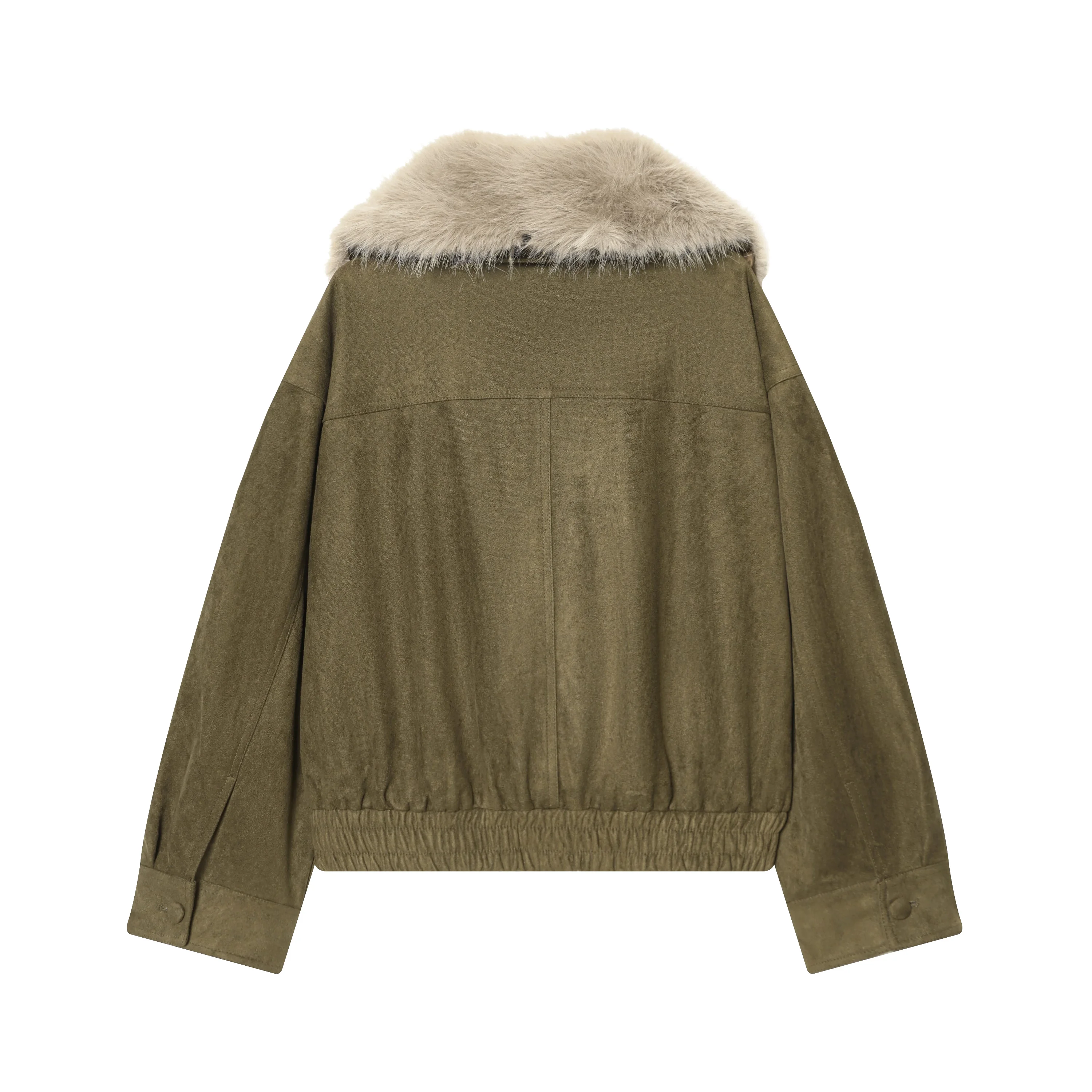 KONDALA Chic Vintage Green Fashion 2025 Winter Faux Fur Collar Streetwear Modern Jacket Flurry Collar Luxurious Women Outwears