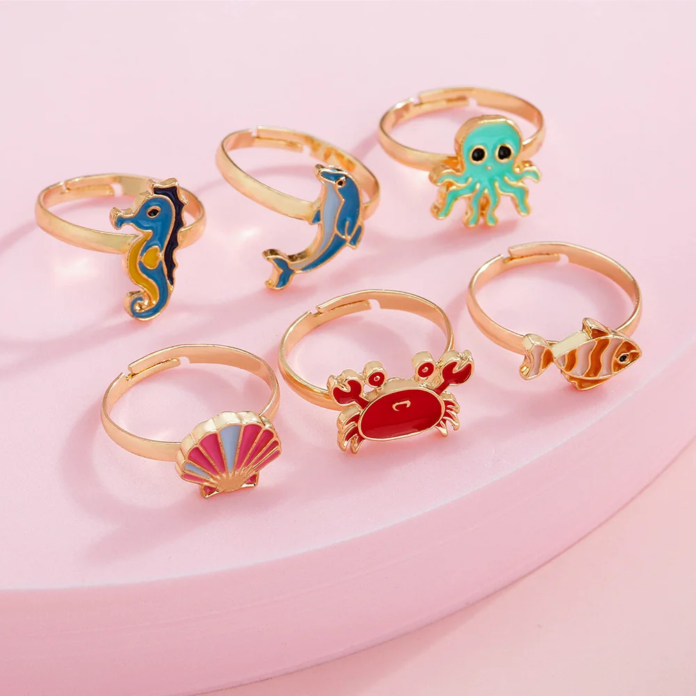 

Ocean-style alloy cartoon dolphin crab shell opening cute colorful oil drip jewelry