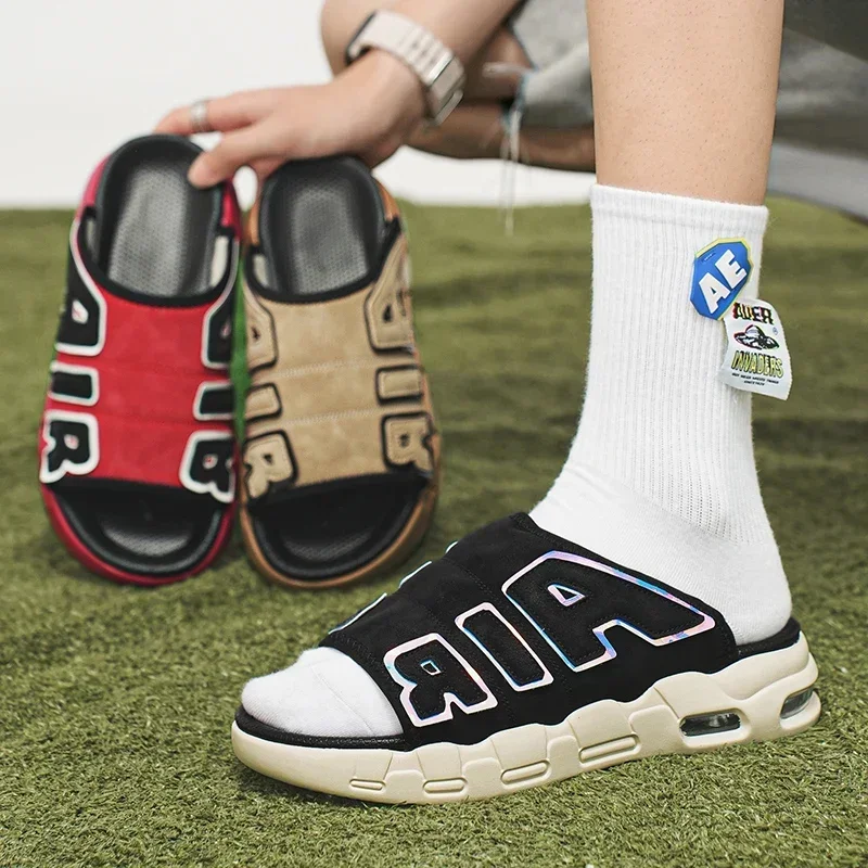 2025 New Trendy Brand Men's Slippers New Summer Style Cross-border Air Cushion Outer Wear One-row Slippers Men's Beach