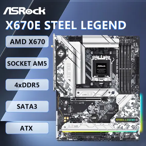 ASRock X670E Steel Legend Motherboard ATX AMD X670 Socket AM5 DDR5 SATA3 M.2 HDMI DP WIFI for AMD Ryzen 7000/8000/9000 Series