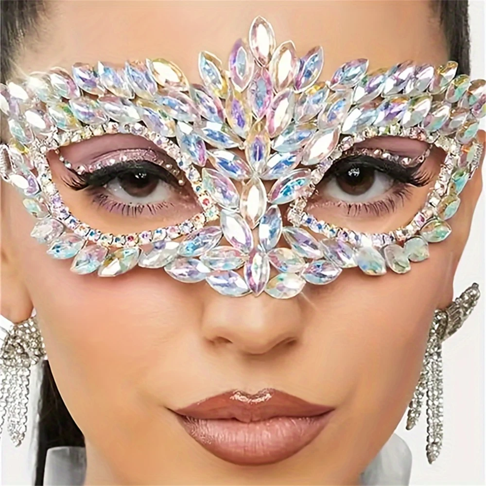 Fashion Exaggerate Crystal Mask Jewelry Accessories Luxury Shiny Banquet Party Rhinestone  Mask Jewelry Headwear Accessories