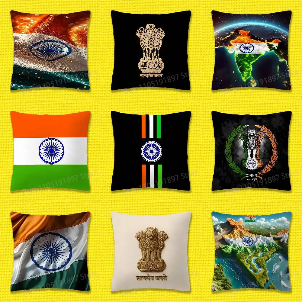 

India Indian National Emble Flag Map Throw Pillow Case For 50cm 30cm 55cm 45cm 40cm Square Bed Pillowcase Cover