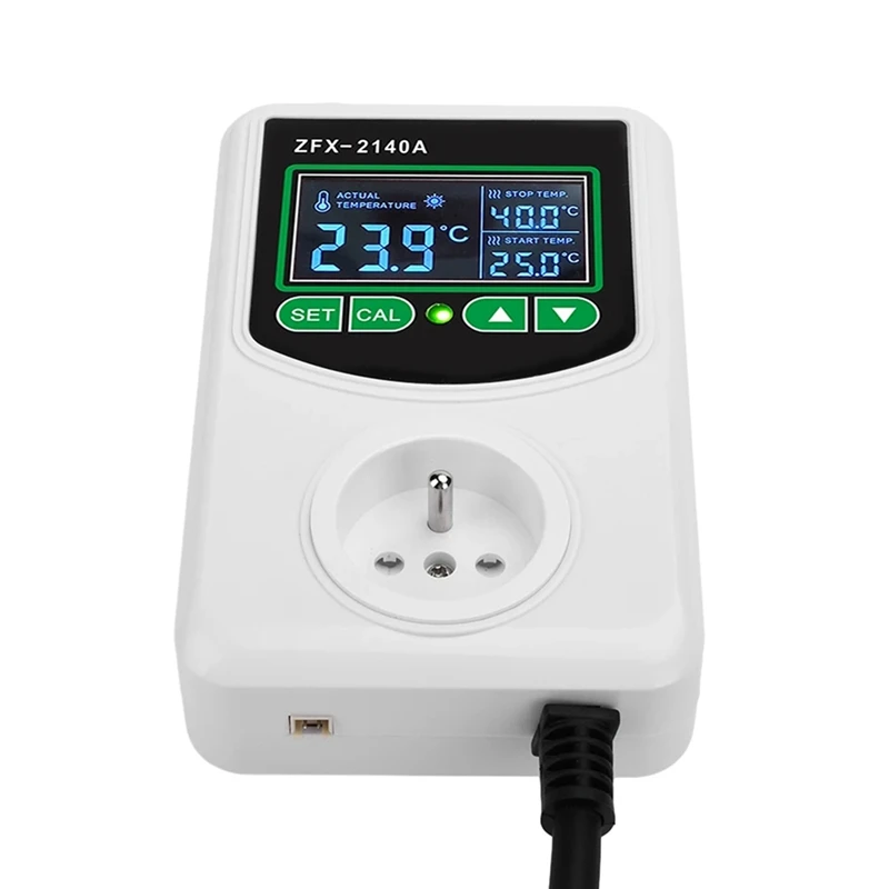 ZFX-2140A High-Power LCD Digital Display Temperature Controller Socket Thermostat Sensor Probe EU Plug