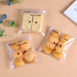 100pcs smiley face cookies plastic bags 14x14cm candy self adhesive bags snacks baking packaging decoration children gift bags