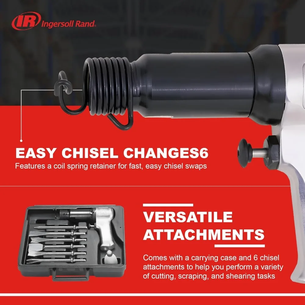 Kit de martillo de aire de alta resistencia con juego de cinceles de 6 piezas y estuche de almacenamiento para un control óptimo