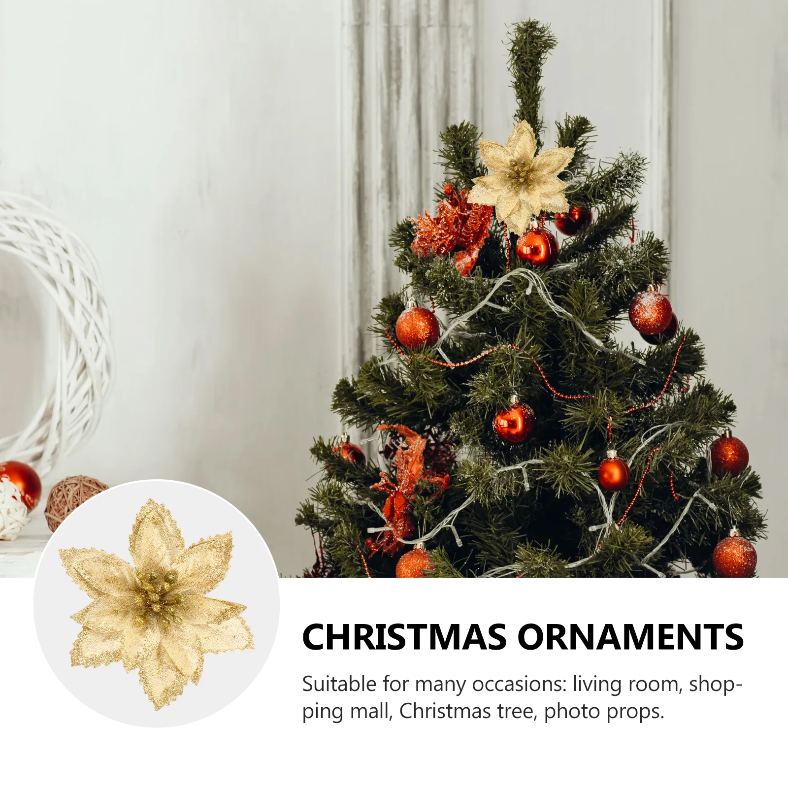 

24Pcs Christmas Tree Flower Prop Glittery Fake Flowers Decorative Accessories for Living Room Mall Scene Layout