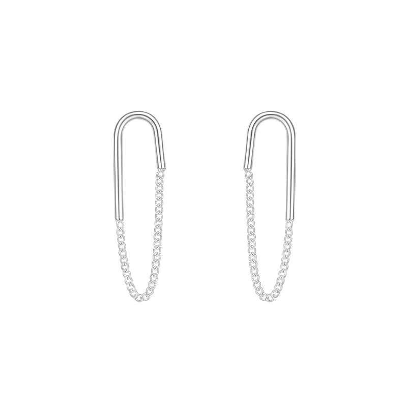 RYJ-pendientes de tuerca geométricos en forma de U para mujer, aretes sencillos de cadena francesa, Plata de Ley 925, regalo único a la moda para mujer