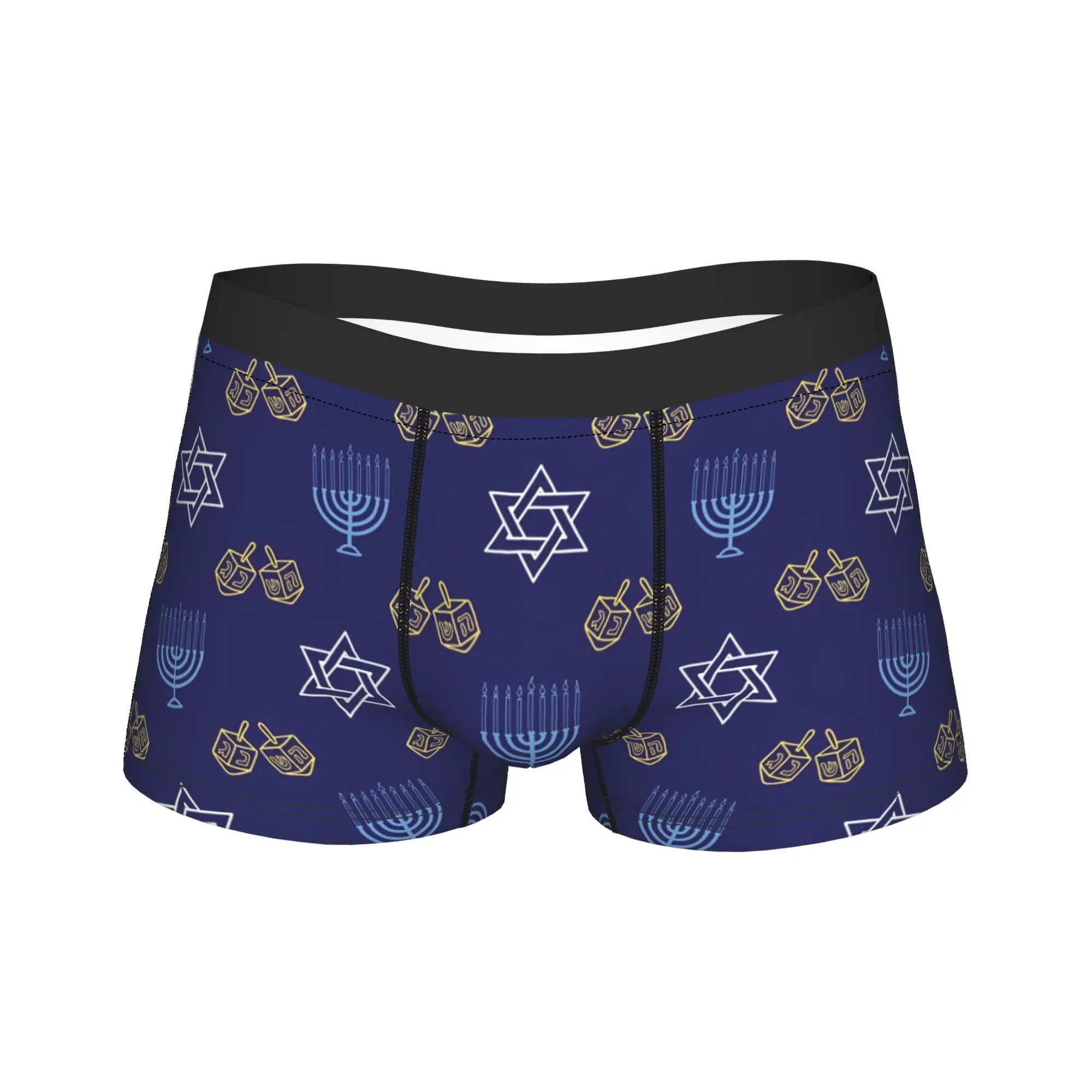 Men Star of David Dreidel Underwear Hanukkah Menorah Candle Novelty Boxer Briefs Shorts Panties Male Soft Underpants Plus Size