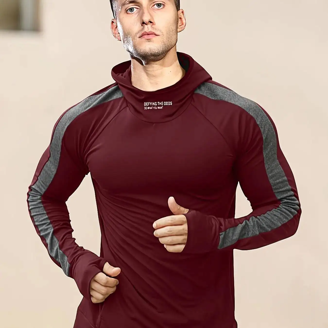 

Men's Sports Hooded Quick-Drying Breathable Cool Tight Outdoor Fiess Long-Sleeved T-Shirt