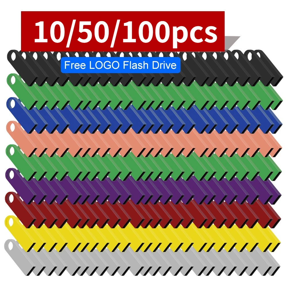 10/ 50/100Pcs Free Custom Logo metal USB2.0 Flash Drive 64GB 32GB 8GB 4GB memory Flash USB Sticks pen drive 128mb 512mb PenDrive